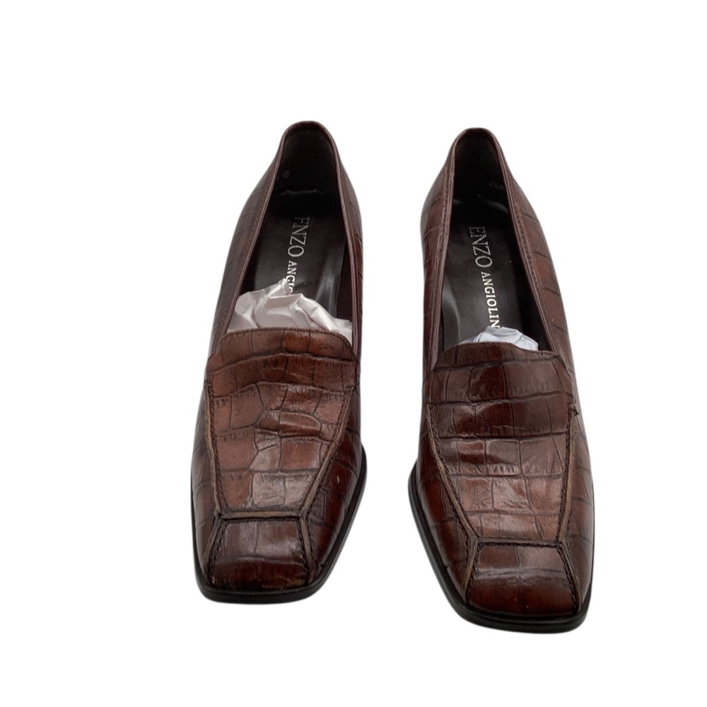 Enzo Angiolini Croc-Embossed Brown Loafers‎
